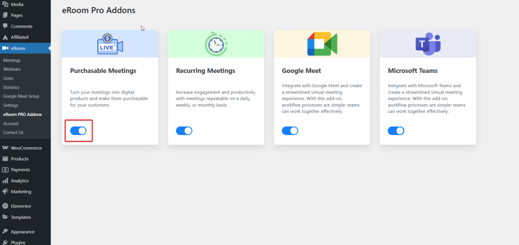 eRoom Purchasable Meetings