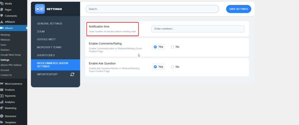 eRoom WooCommerce Addon Settings